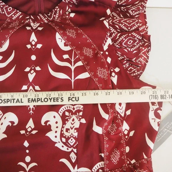 Lane Bryant Burgundy‎ Floral Print Maxi Dress Flutter Sleeve Mock Neck Size 16 - Picture 9 of 13